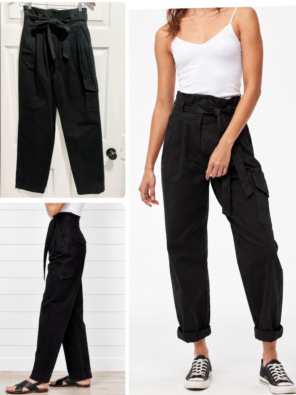 Aritzia Wilfred Free BERGERON Pants Paperbag High Rise Pleated Cargo Tie Front 4